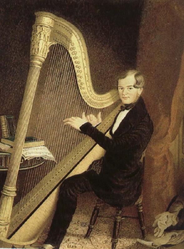 unknow artist an early 19th century pedal harp player France oil painting art
